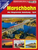 Cover des Magazins 'Marschbahn'. Darstellung einer Brücke mit einem Zug und Landschaft im Hintergrund.