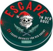 Runde Dose mit dem Titel 'ESCAPE IN DER DOSE'. Motiv mit Totenkopf und Weihnachtsmütze.