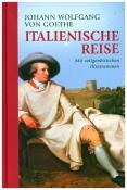 Buchcover mit dem Titel 'Italienische Reise' von Johann Wolfgang von Goethe. Darstellung eines Mannes in historischer Kleidung mit Hut.