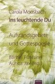 Buchcover mit dem Titel 'Ins leuchtende Du'. Farbige, abstrakte Gestaltung mit Schrift in dunkler Farbe.
