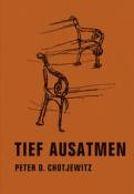 Buchcover mit dem Titel 'Tief Ausatmen'. Orangefarbener Hintergrund mit skizzenhaften Figuren.