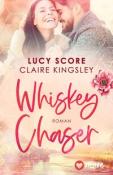 Buchcover mit dem Titel 'Whiskey Chaser'. Zwei lächelnde Personen, eine Frau mit langen Haaren und ein Mann, umgeben von floralen Elementen.