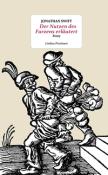 Buchcover mit dem Titel 'Der Nutzen des Furzens erlautert'. Illustration von zwei Figuren, eine trägt einen großen Sack.