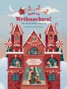 Buchcover mit dem Titel 'Bald ist Weihnachten!'. Darstellung eines festlichen Gebäudes mit Weihnachtsmotiven.