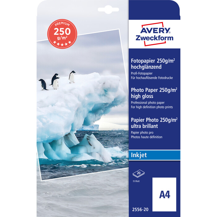 AVERY Zweckform 2556-20 Premium Inkjet Fotopapier A4 einseitig beschichtet 250 g/m² 20 Blatt