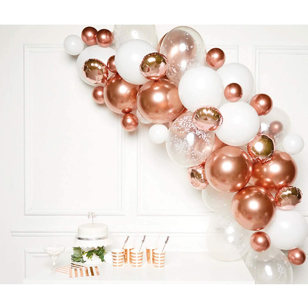 AMSCAN DIY Ballongirlande Glamour 66 Luftballons aus Latex und Folie rosegold, weiß, transparent