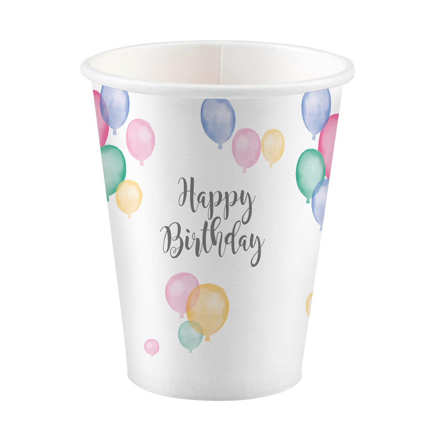 Papierbecher Happy Birthday 250 ml 8 Stück pastellfarben