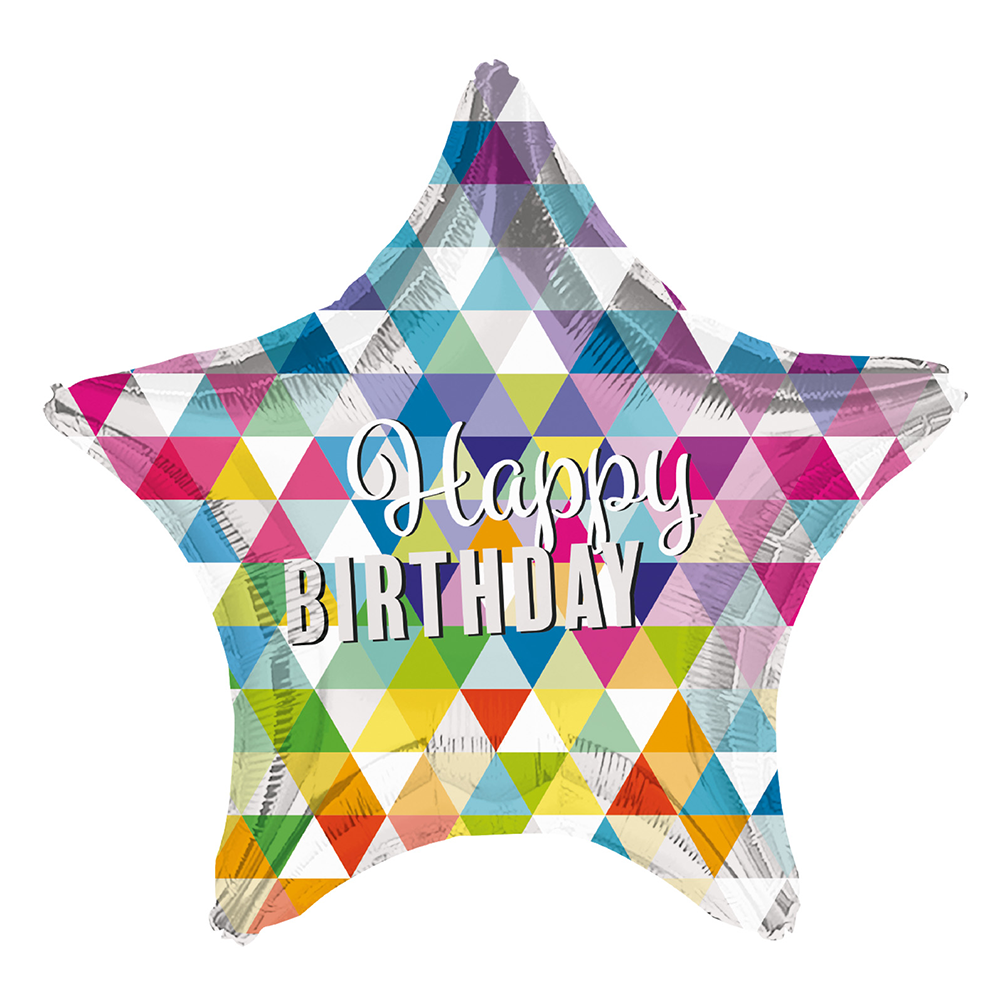 Folienballon Large Shape Star Patterns Happy Birthday 1 Stück bunt 