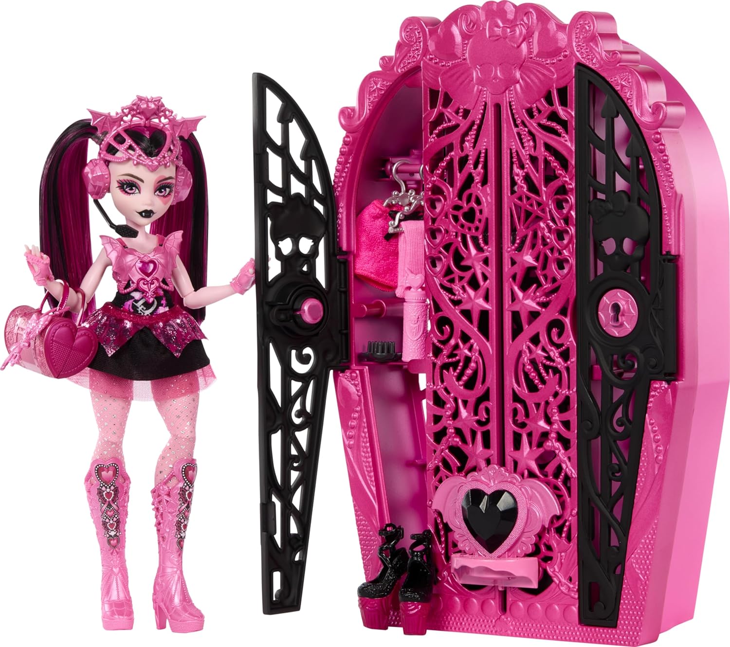 Monster High Skulltimate Secrets Puppen- und Accessoire-Set Monster Mysteries Draculaura mit Kleiderschrank rosa