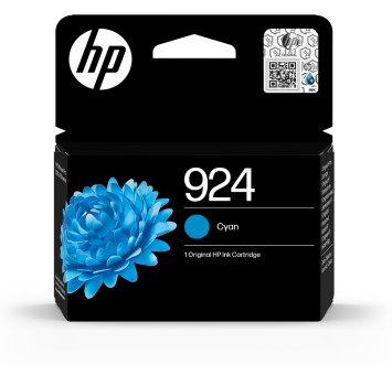 Schwarze Verpackung mit dem HP-Logo. Enthält eine cyanfarbene Tintenpatrone.
