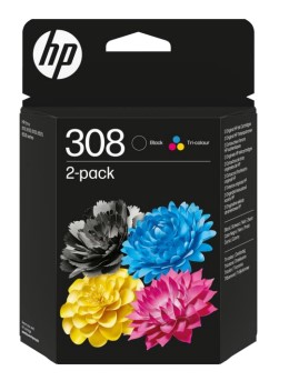 Schwarze Verpackung mit bunten Blumenmotiven. Enthält einen schwarzen und einen Farbtintenpatronen.