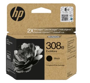 Schwarze HP Tintenpatrone in einer braunen Verpackung. Auf der Vorderseite ist eine Blume abgebildet.
