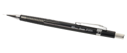 schwarzer Druckbleistift mit 0,5 mm Mine. Hat eine rutschfeste Griffzone und einen Metallclip.