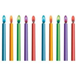 Geburtstagskerzen und -halter Farbige Flammen 10er-Pack 