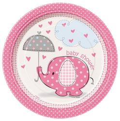 Teller Elefant - Babyparty: Mädchen, 8 Stück, rosa 