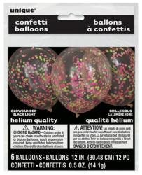 Ballon mit Konfetti - Neongrün & -pink, 6 Stück, transparent 