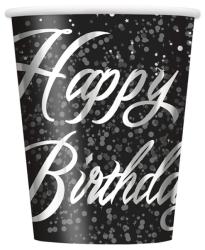 Becher - Sparkling: Happy Birthday, 8 Stück, schwarz/silber 