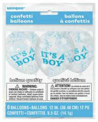 Ballon mit Konfetti - It's a Boy, Babyparty: Junge, 6 Stück, transparent / blau 