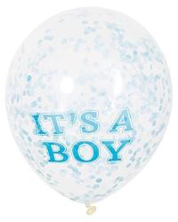 Ballon mit Konfetti - It's a Boy, Babyparty: Junge, 6 Stück, transparent / blau 