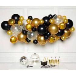 AMSCAN DIY Ballongirlande Glamour 66 Luftballons aus Latex und Folie schwarz, gold, transparent