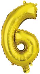 Goldene Folienzahl 6. Glänzende Oberfläche, große Ziffer.
