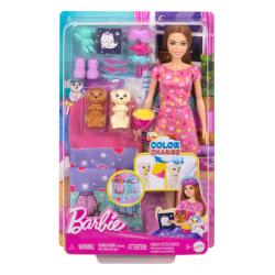 MATTEL Barbie Puppe und Welpen Pyjama-Party-Spielset bunt