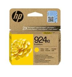Gelbe HP Tintenpatrone in einer braunen Verpackung. Beschriftung mit der Nummer 924e und dem Hinweis auf Original HP.