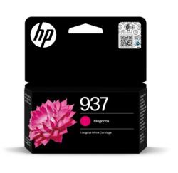 Schwarze Verpackung für einen HP Tintenpatrone. Magenta-Farbe. Abbildung einer pinken Blume. Modellnummer 937.