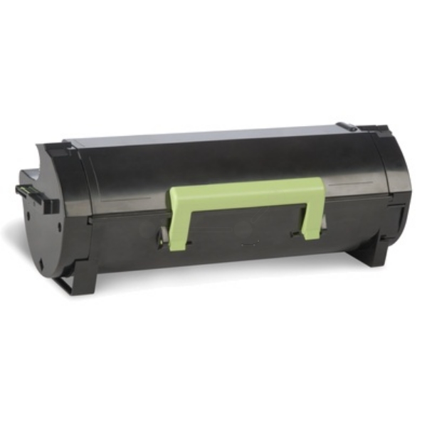 Schwarze Tonerkartusche für Drucker. Verpackung in schwarzer Box mit grünen Akzenten.