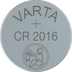 Zwei CR2016 Lithium-Batterien auf blauer Verpackung. Hinweis auf Kindersicherheit und mehr Energie.