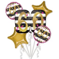 Folienballons Happy Birthday 60 5 Stück gold-schwarz
