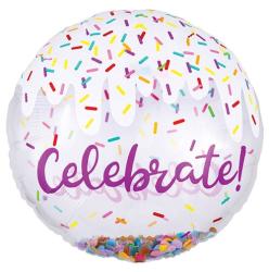 Ballon mit Konfetti Celebrate! transparent/weiß