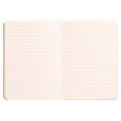 Offenes Notizbuch mit linierten Seiten. Die Seiten sind hell und unbeschrieben.