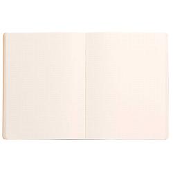 Offenes Notizbuch mit gepunkteten Seiten. Die Seiten sind hell und unbeschrieben.
