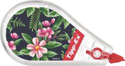 Korrekturroller mit floralem Design. Die Farben sind grün und pink auf dunklem Hintergrund.