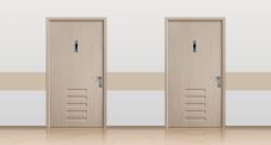 Zwei Türen nebeneinander. Links eine Tür mit Männchen-Symbol, rechts eine Tür mit Weibchen-Symbol.