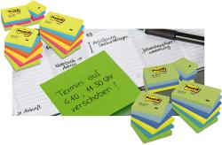 Grüne Post-it Notizen in quadratischer Form. Verpackung zeigt das Logo von Post-it und die Größe.