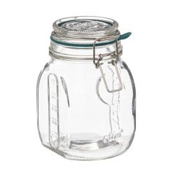 Glasbehälter mit Deckel und Bügelverschluss. Transparent und rechteckig.