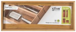 rechteckige, flache Schublade aus Bambus. Natürliche Holzfarbe. Keine Griffe oder Verzierungen.