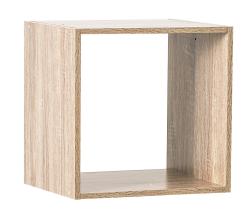 Holzregal in quadratischer Form. Offene Struktur ohne Türen oder Schubladen.