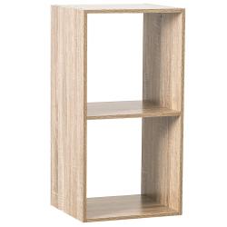 Holzregal mit zwei offenen Fächern. Natürliche Holzoptik, schlichtes Design.