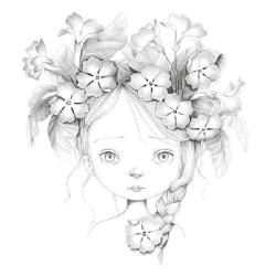 Buchcover mit dem Titel 'Coloriage Wild' von Emmanuelle Coln. Abbildung eines Mädchens mit Blumen im Haar und Buntstiften.