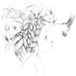 Buchcover mit dem Titel 'Coloriage Wild' von Emmanuelle Coln. Abbildung eines Mädchens mit Blumen im Haar und Buntstiften.
