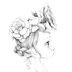 Buchcover mit dem Titel 'Coloriage Wild' von Emmanuelle Coln. Abbildung eines Mädchens mit Blumen im Haar und Buntstiften.