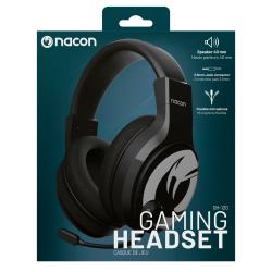 Schwarzes Gaming-Headset mit 40 mm Lautsprechern. Flexibles Mikrofon und 3,5 mm Klinkenstecker.