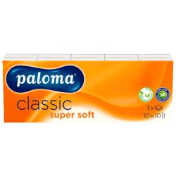 Packung mit Toilettenpapier der Marke Paloma. Orangefarbener Hintergrund, Aufschrift 'classic super soft'.