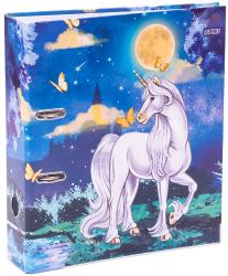 Ordner mit einem einhornmotiv. Hintergrund in Blau mit Sternen und Mond. Gelbe Schmetterlinge und eine Burg im Hintergrund.