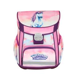 Schulrucksack-Set mit Einhorn-Motiv. Enthält Rucksack, Sportbeutel, Geldbörse und Federmäppchen.