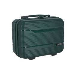 Grüne Hartschalenreisetasche mit strukturiertem Design. Kompakt und mit einem Griff.