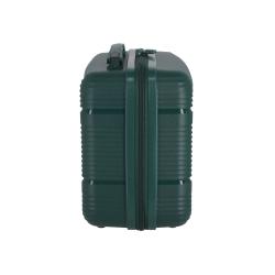 Grüne Hartschalenreisetasche mit strukturiertem Design. Kompakt und mit einem Griff.